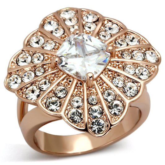 TK866 - IP Rose Gold(Ion Plating) Stainless Steel Ring with AAA Grade CZ  in Clear LuxuryLifeWay Online Store