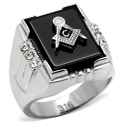 TK8X027 - High polished (no plating) Stainless Steel Ring with Semi-Precious Agate in Jet LuxuryLifeWay Online Store
