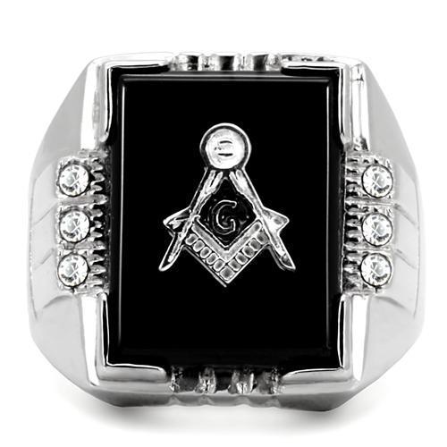 TK8X027 - High polished (no plating) Stainless Steel Ring with Semi-Precious Agate in Jet LuxuryLifeWay Online Store