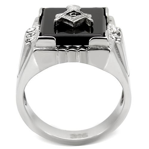 TK8X027 - High polished (no plating) Stainless Steel Ring with Semi-Precious Agate in Jet LuxuryLifeWay Online Store