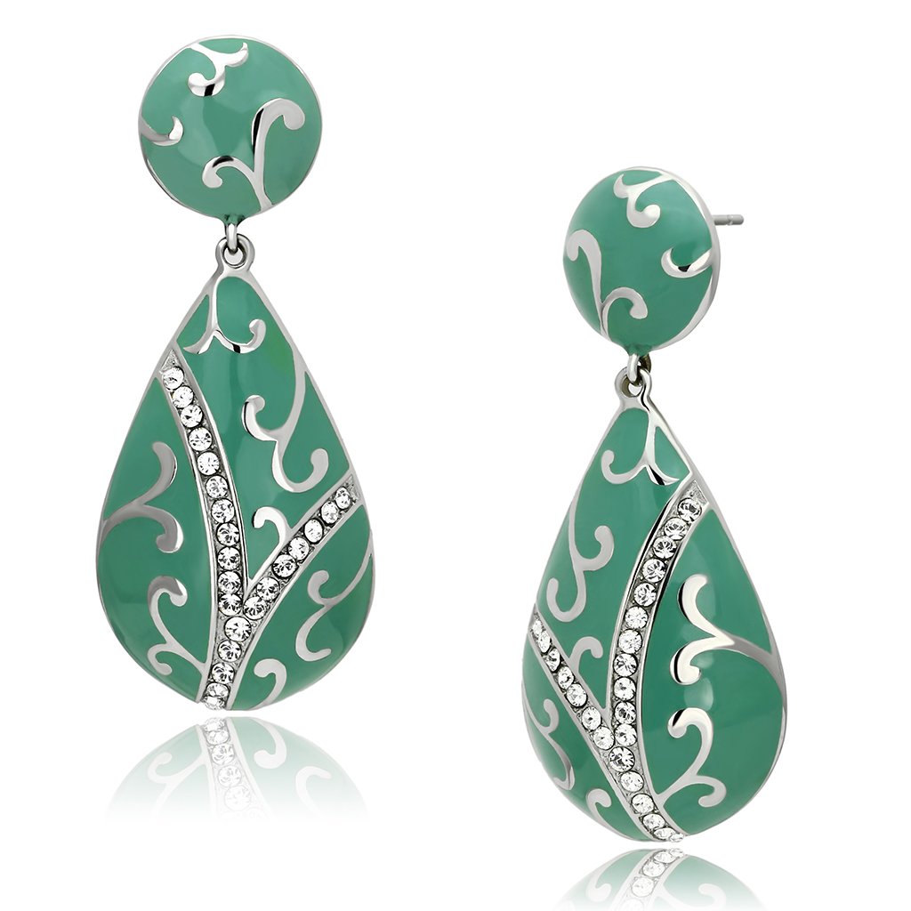 TK915 - High polished (no plating) Stainless Steel Earrings with Top Grade Crystal  in Clear LuxuryLifeWay Online Store