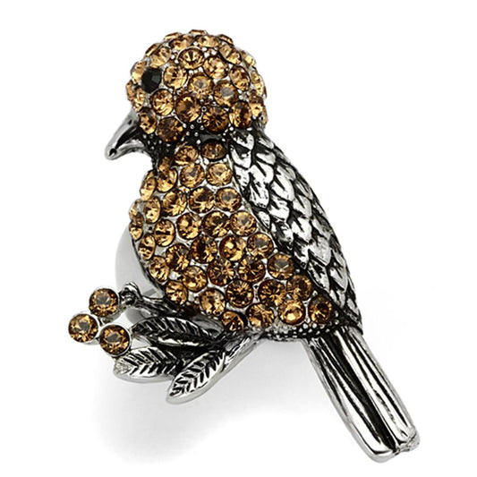 TK932 - High polished (no plating) Stainless Steel Ring with Top Grade Crystal  in Smoked Quartz LuxuryLifeWay Online Store