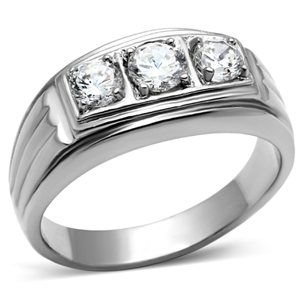 TK946 - High polished (no plating) Stainless Steel Ring with AAA Grade CZ  in Clear LuxuryLifeWay Online Store