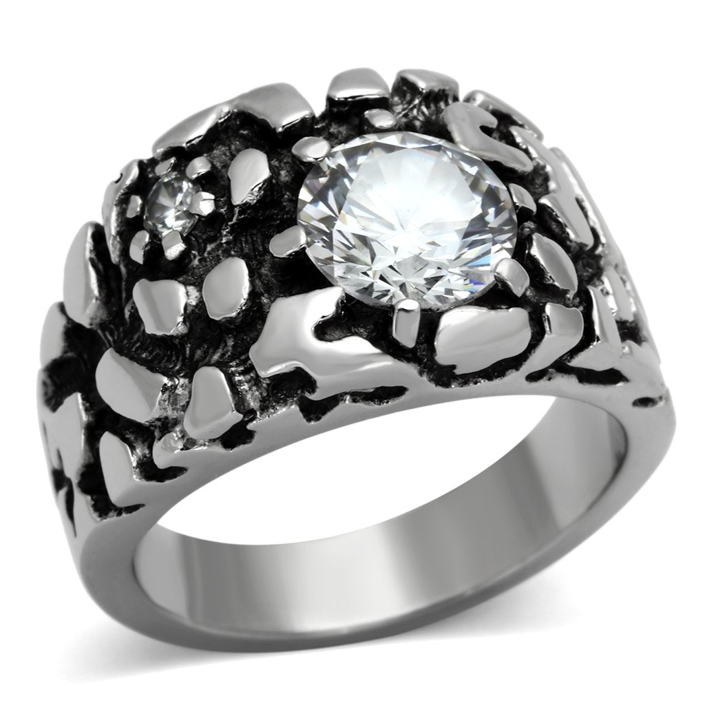 TK958 - High polished (no plating) Stainless Steel Ring with AAA Grade CZ  in Clear LuxuryLifeWay Online Store