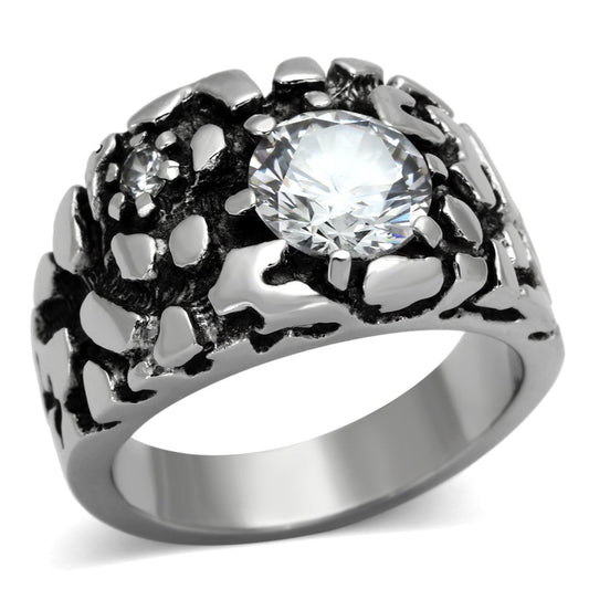 TK958 - High polished (no plating) Stainless Steel Ring with AAA Grade CZ  in Clear LuxuryLifeWay Online Store