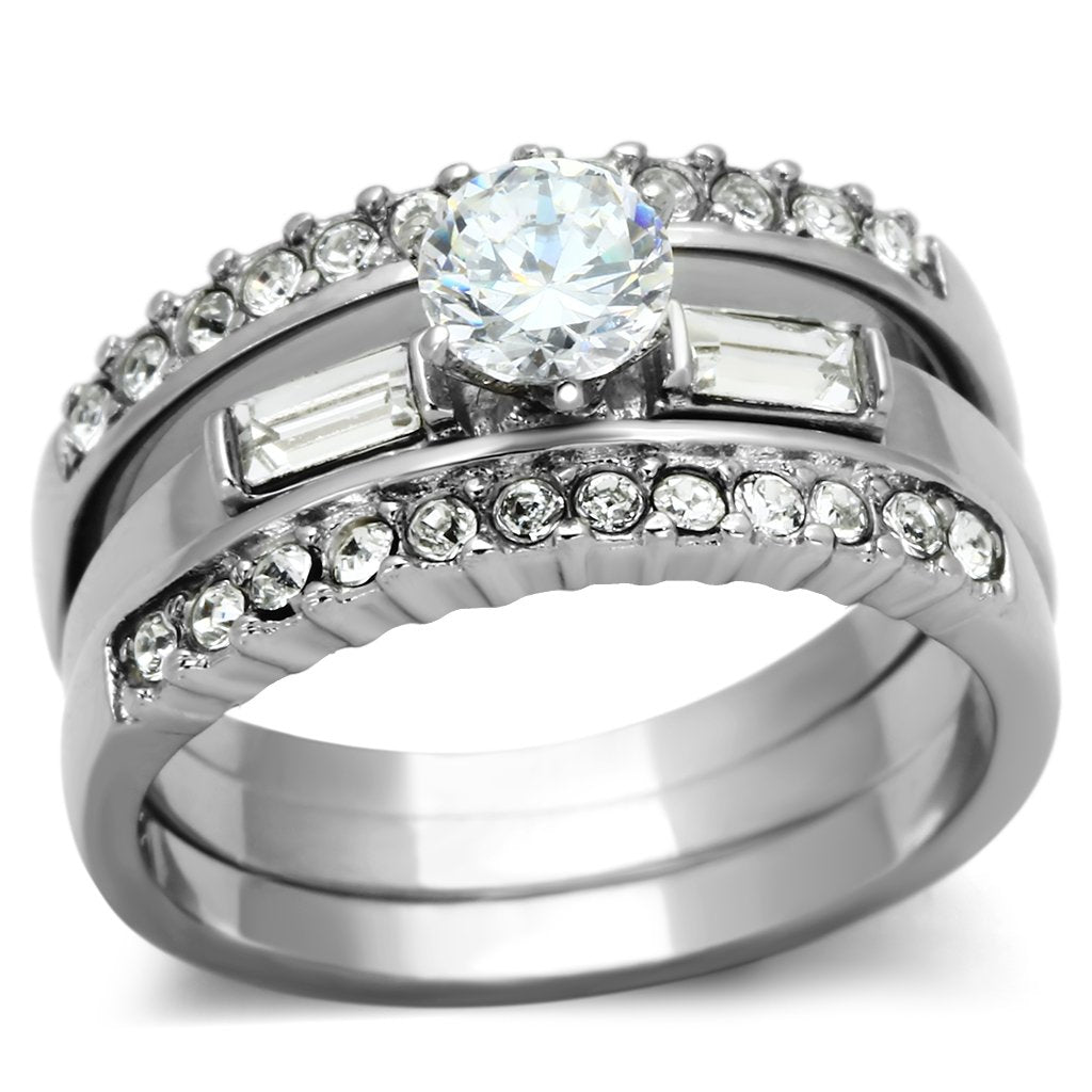 TK973 - High polished (no plating) Stainless Steel Ring with AAA Grade CZ  in Clear LuxuryLifeWay Online Store