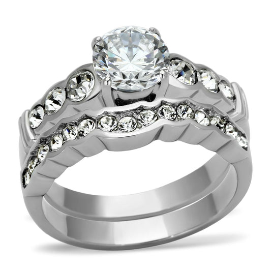 TK974 - High polished (no plating) Stainless Steel Ring with AAA Grade CZ  in Clear LuxuryLifeWay Online Store