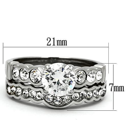 TK974 - High polished (no plating) Stainless Steel Ring with AAA Grade CZ  in Clear LuxuryLifeWay Online Store