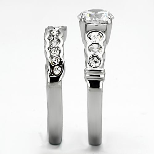 TK974 - High polished (no plating) Stainless Steel Ring with AAA Grade CZ  in Clear LuxuryLifeWay Online Store