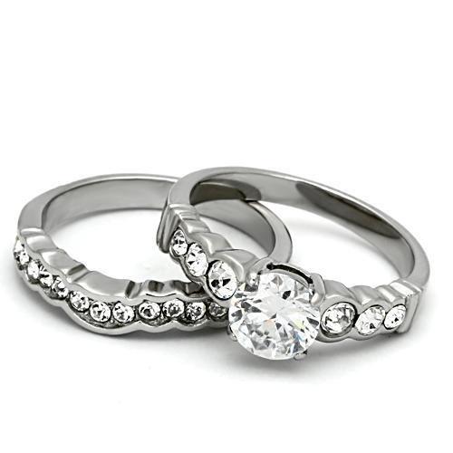 TK974 - High polished (no plating) Stainless Steel Ring with AAA Grade CZ  in Clear LuxuryLifeWay Online Store