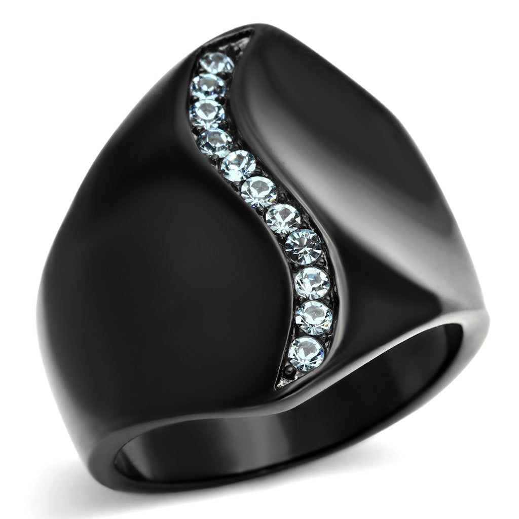 TK991 - IP Black(Ion Plating) Stainless Steel Ring with Top Grade Crystal  in Sea Blue LuxuryLifeWay Online Store