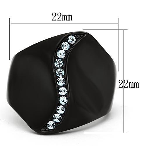 TK991 - IP Black(Ion Plating) Stainless Steel Ring with Top Grade Crystal  in Sea Blue LuxuryLifeWay Online Store