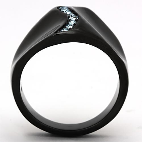 TK991 - IP Black(Ion Plating) Stainless Steel Ring with Top Grade Crystal  in Sea Blue LuxuryLifeWay Online Store