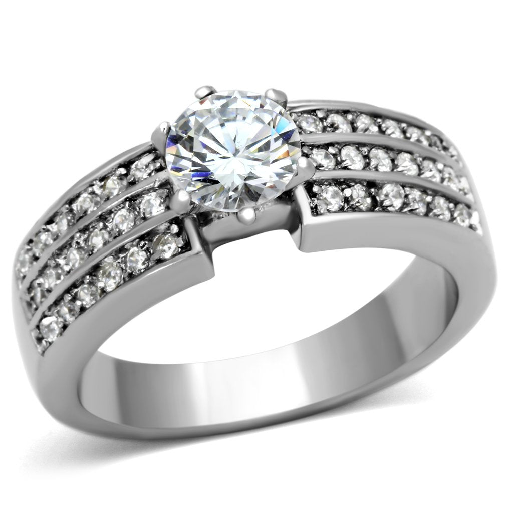 TK997 - High polished (no plating) Stainless Steel Ring with AAA Grade CZ  in Clear LuxuryLifeWay Online Store