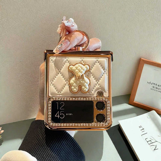 Rhinestone & Rhombus Leather Design - Stylish Hinge Protective Cover with Secure Grip for Z Flip4 Samsung Galaxy Z Flip 4 Case with Ring LuxuryLifeWay Online Store
