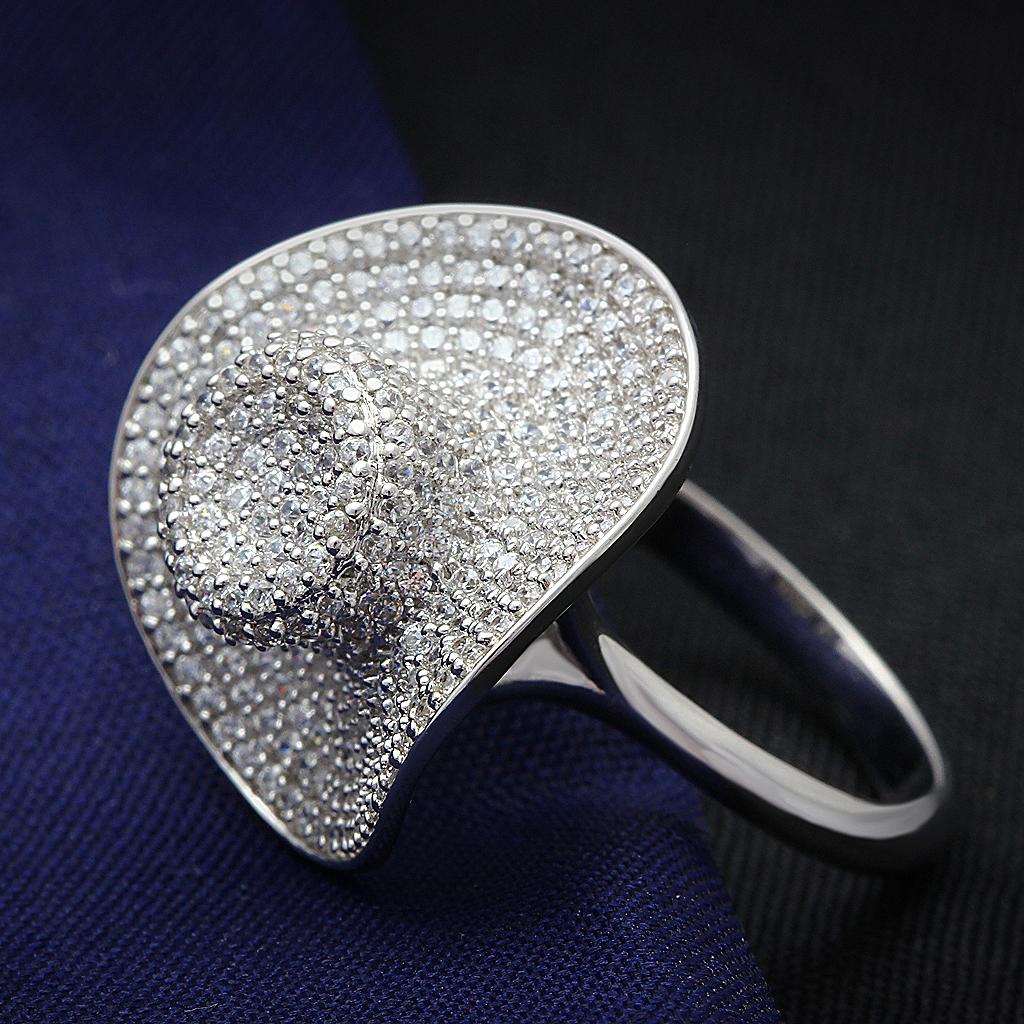 TS015 - Rhodium 925 Sterling Silver Ring with AAA Grade CZ  in Clear LuxuryLifeWay Online Store