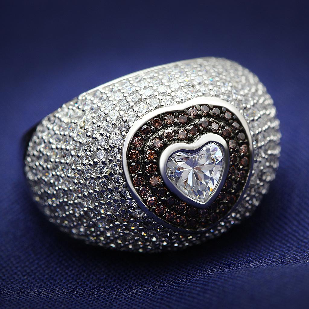 TS022 - Rhodium + Ruthenium 925 Sterling Silver Ring with AAA Grade CZ  in Brown LuxuryLifeWay Online Store