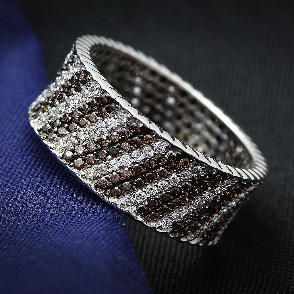 TS023 - Rhodium + Ruthenium 925 Sterling Silver Ring with AAA Grade CZ  in Brown LuxuryLifeWay Online Store