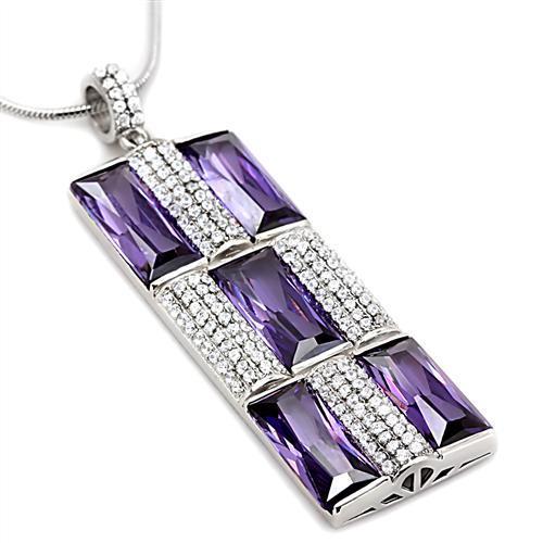 TS026 - Rhodium 925 Sterling Silver Chain Pendant with AAA Grade CZ  in Amethyst LuxuryLifeWay Online Store