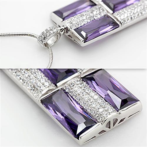 TS026 - Rhodium 925 Sterling Silver Chain Pendant with AAA Grade CZ  in Amethyst LuxuryLifeWay Online Store