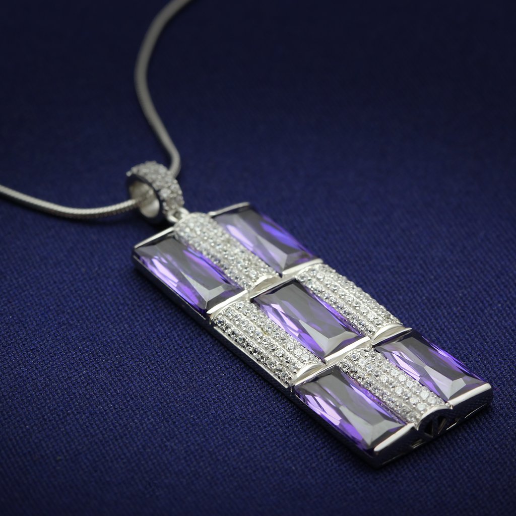 TS026 - Rhodium 925 Sterling Silver Chain Pendant with AAA Grade CZ  in Amethyst LuxuryLifeWay Online Store