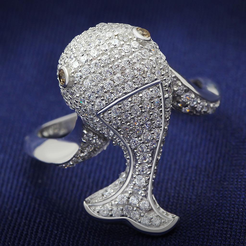 TS031 - Rhodium 925 Sterling Silver Ring with AAA Grade CZ  in Brown LuxuryLifeWay Online Store