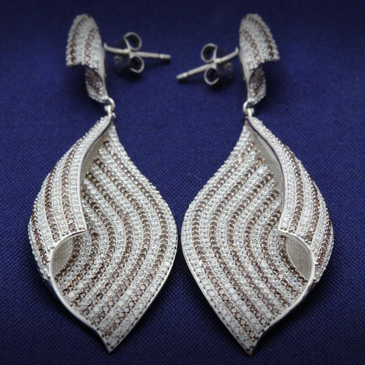 TS033 - Rhodium 925 Sterling Silver Earrings with Assorted  in Brown LuxuryLifeWay Online Store