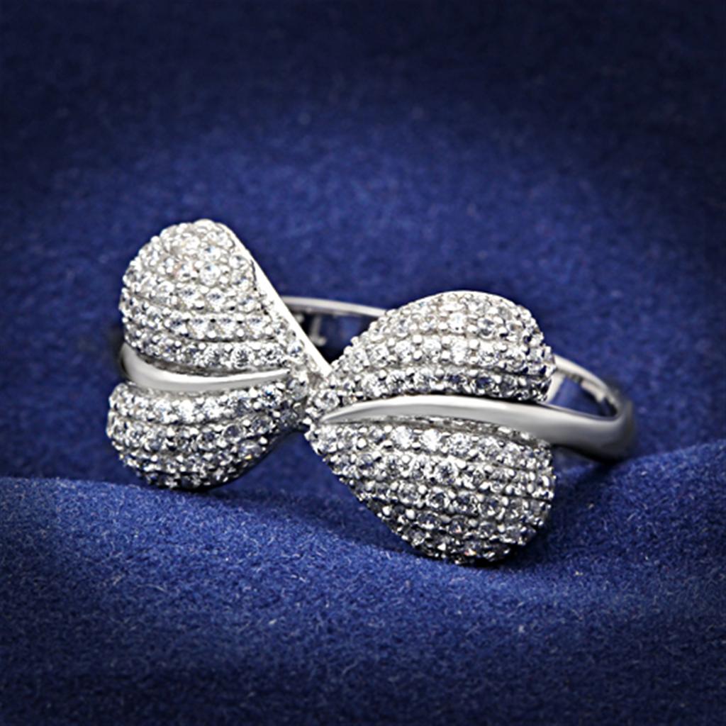 TS050 - Rhodium 925 Sterling Silver Ring with AAA Grade CZ  in Clear LuxuryLifeWay Online Store