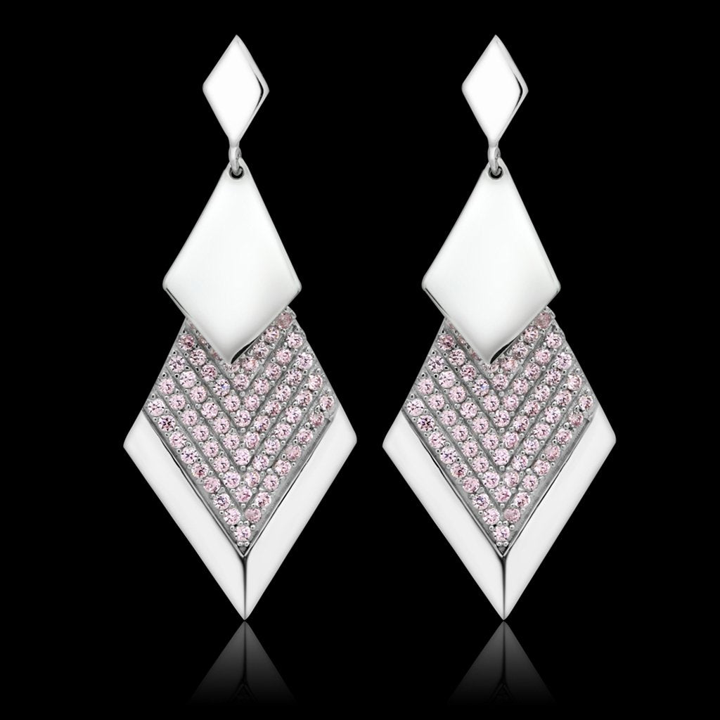 TS053 - Rhodium 925 Sterling Silver Earrings with AAA Grade CZ  in Rose LuxuryLifeWay Online Store