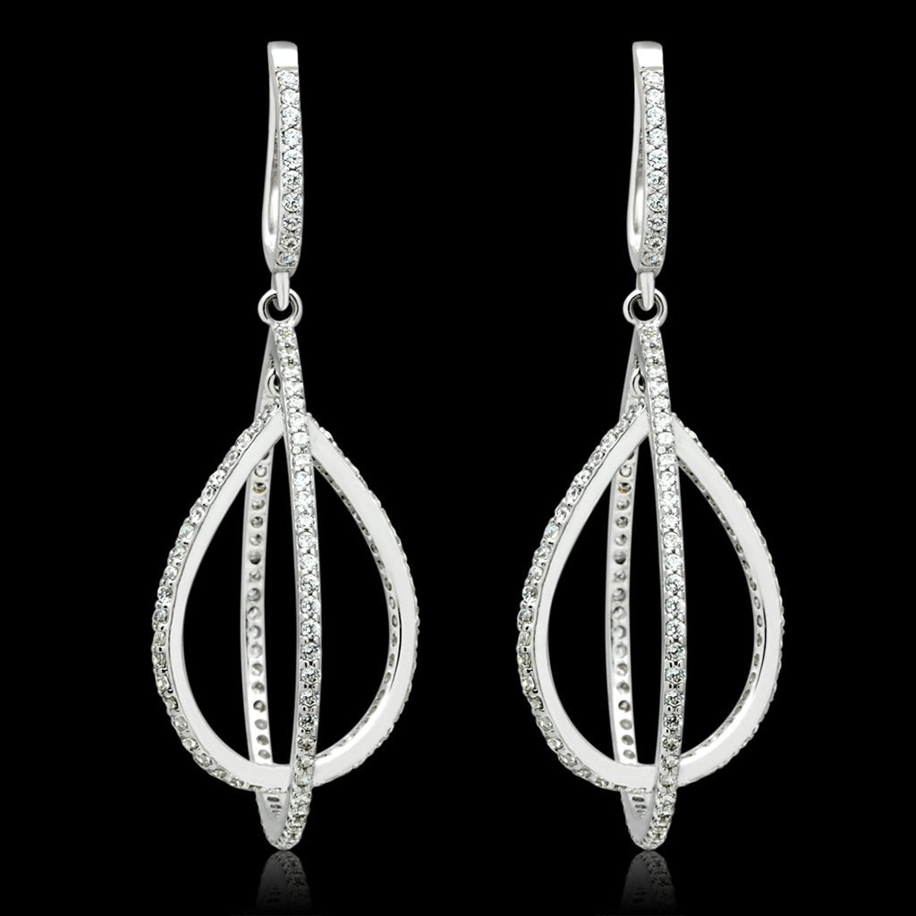 TS055 - Rhodium 925 Sterling Silver Earrings with AAA Grade CZ  in Clear LuxuryLifeWay Online Store