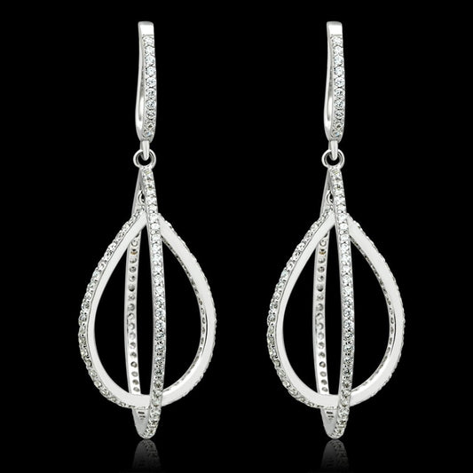 TS055 - Rhodium 925 Sterling Silver Earrings with AAA Grade CZ  in Clear LuxuryLifeWay Online Store