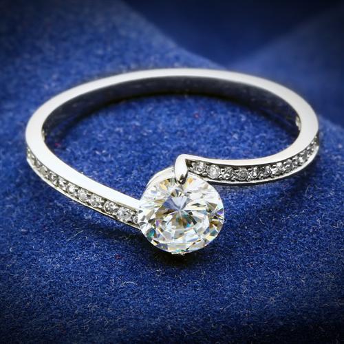 TS057 - Rhodium 925 Sterling Silver Ring with AAA Grade CZ  in Clear LuxuryLifeWay Online Store
