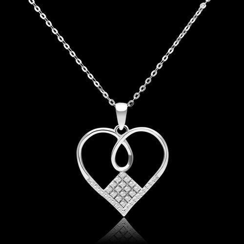 TS062 - Rhodium 925 Sterling Silver Necklace with AAA Grade CZ  in Clear LuxuryLifeWay Online Store