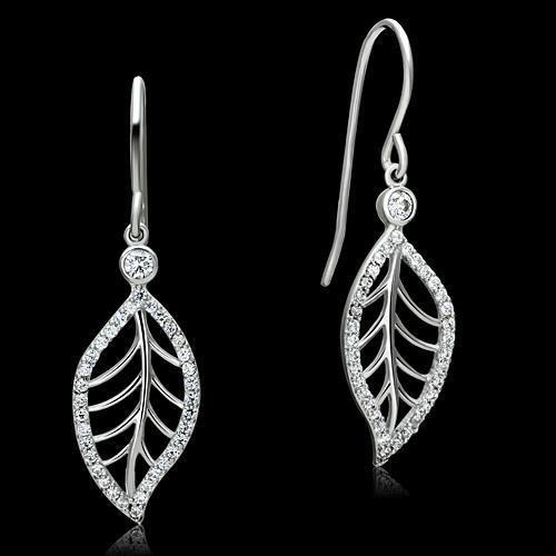 TS068 - Rhodium 925 Sterling Silver Earrings with AAA Grade CZ  in Clear LuxuryLifeWay Online Store