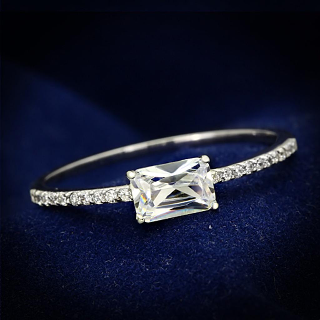 TS082 - Rhodium 925 Sterling Silver Ring with AAA Grade CZ  in Clear LuxuryLifeWay Online Store
