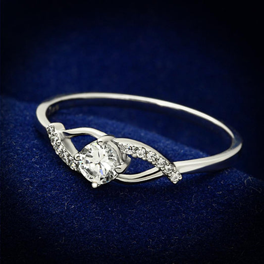 TS085 - Rhodium 925 Sterling Silver Ring with AAA Grade CZ  in Clear LuxuryLifeWay Online Store