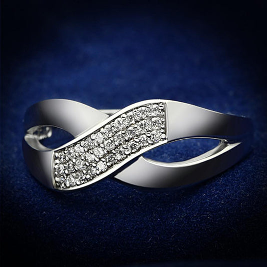 TS090 - Rhodium 925 Sterling Silver Ring with AAA Grade CZ  in Clear LuxuryLifeWay Online Store