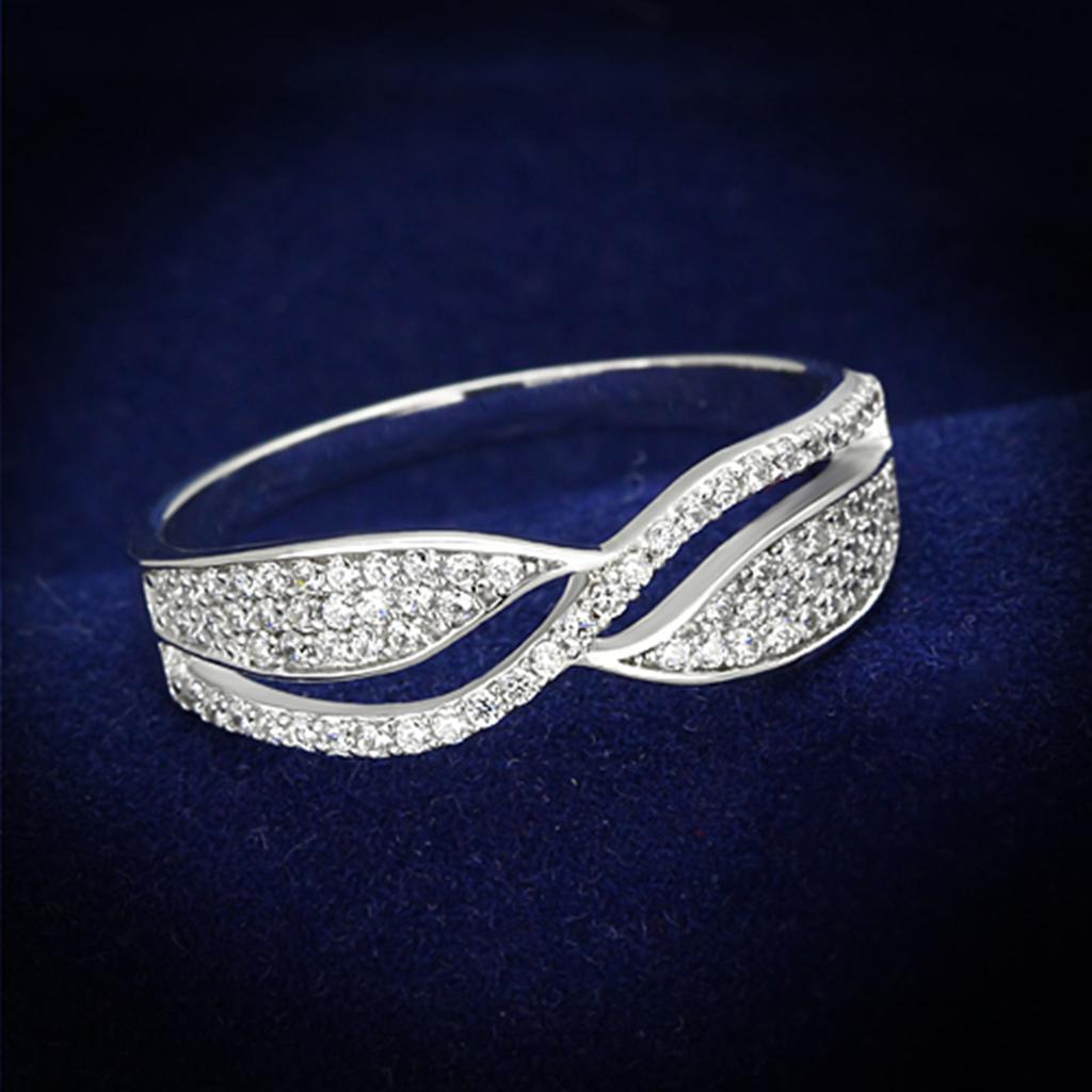 TS108 - Rhodium 925 Sterling Silver Ring with AAA Grade CZ  in Clear LuxuryLifeWay Online Store