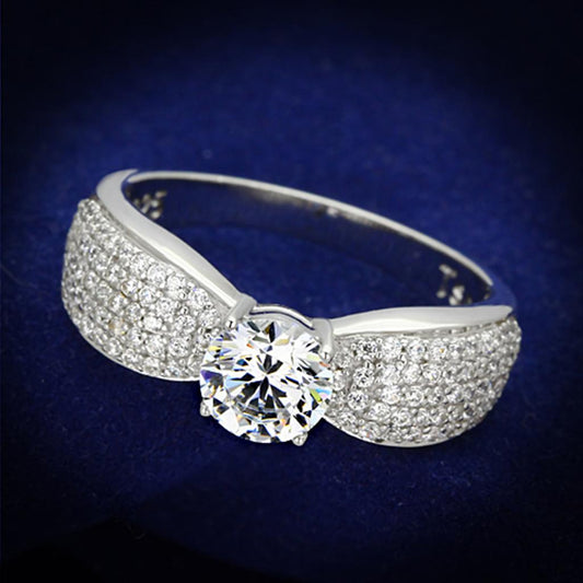 TS119 - Rhodium 925 Sterling Silver Ring with AAA Grade CZ  in Clear LuxuryLifeWay Online Store
