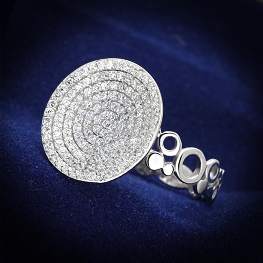 TS121 - Rhodium 925 Sterling Silver Ring with AAA Grade CZ  in Clear LuxuryLifeWay Online Store