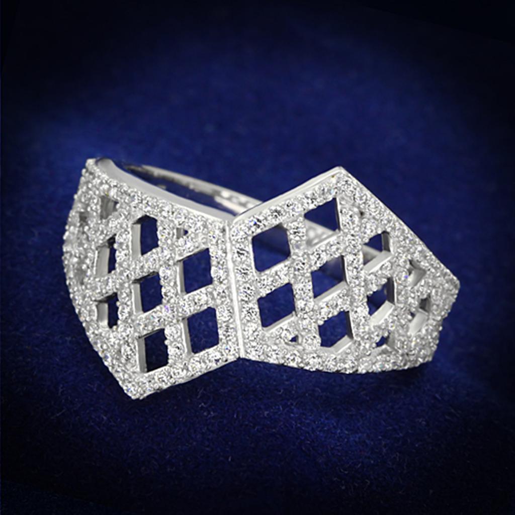 TS122 - Rhodium 925 Sterling Silver Ring with AAA Grade CZ  in Clear LuxuryLifeWay Online Store