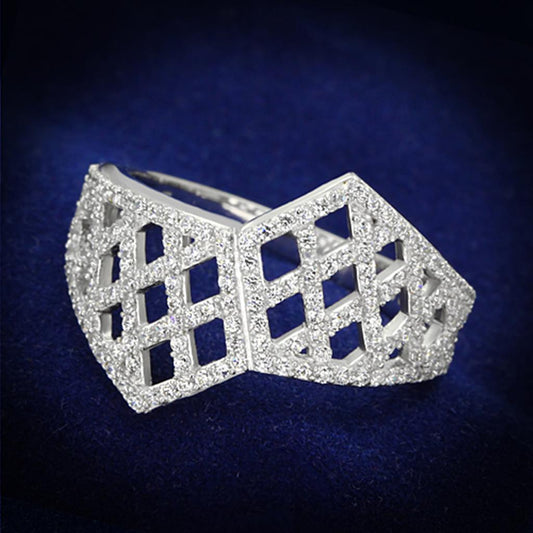 TS122 - Rhodium 925 Sterling Silver Ring with AAA Grade CZ  in Clear LuxuryLifeWay Online Store