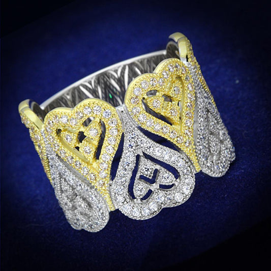 TS126 - Gold+Rhodium 925 Sterling Silver Ring with AAA Grade CZ  in Champagne LuxuryLifeWay Online Store