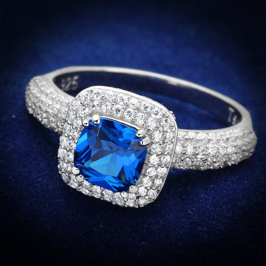 TS137 - Rhodium 925 Sterling Silver Ring with Synthetic Spinel in London Blue LuxuryLifeWay Online Store
