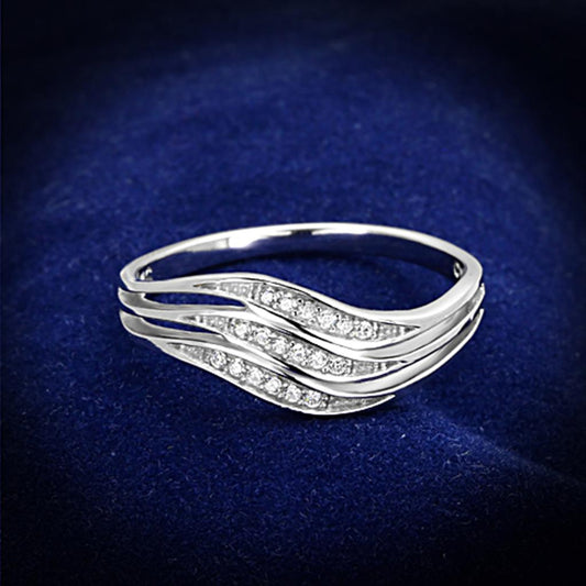 TS143 - Rhodium 925 Sterling Silver Ring with AAA Grade CZ  in Clear LuxuryLifeWay Online Store