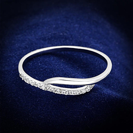 TS145 - Rhodium 925 Sterling Silver Ring with AAA Grade CZ  in Clear LuxuryLifeWay Online Store