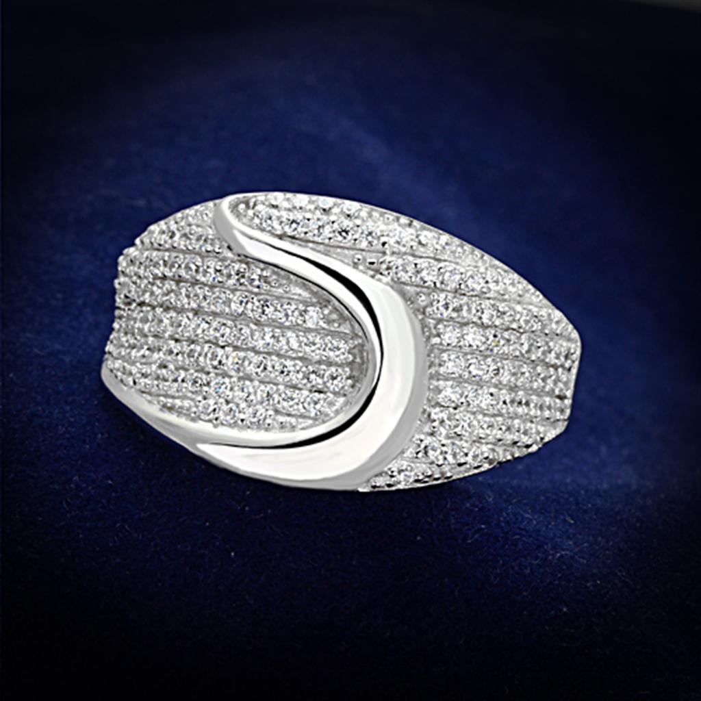 TS148 - Rhodium 925 Sterling Silver Ring with AAA Grade CZ  in Clear LuxuryLifeWay Online Store