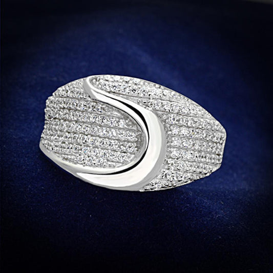 TS148 - Rhodium 925 Sterling Silver Ring with AAA Grade CZ  in Clear LuxuryLifeWay Online Store