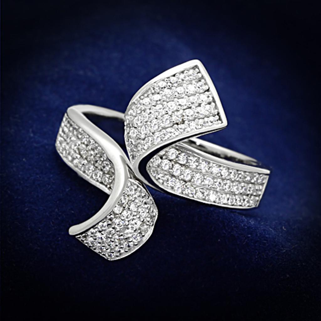 TS150 - Rhodium 925 Sterling Silver Ring with AAA Grade CZ  in Clear LuxuryLifeWay Online Store