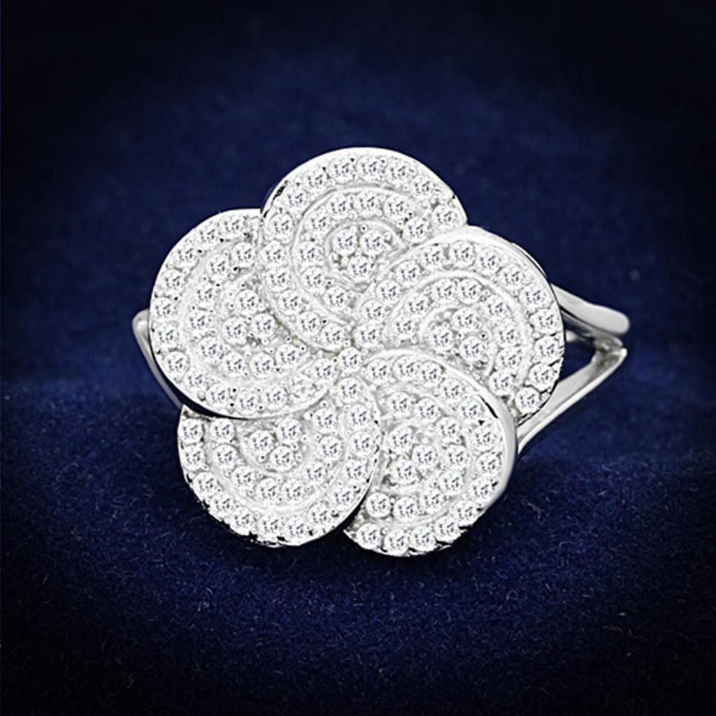 TS171 - Rhodium 925 Sterling Silver Ring with AAA Grade CZ  in Clear LuxuryLifeWay Online Store